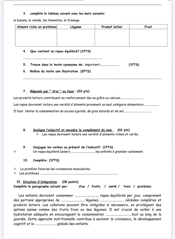 Composition de français du 1er trimestre avec corrigé 1am francais 3