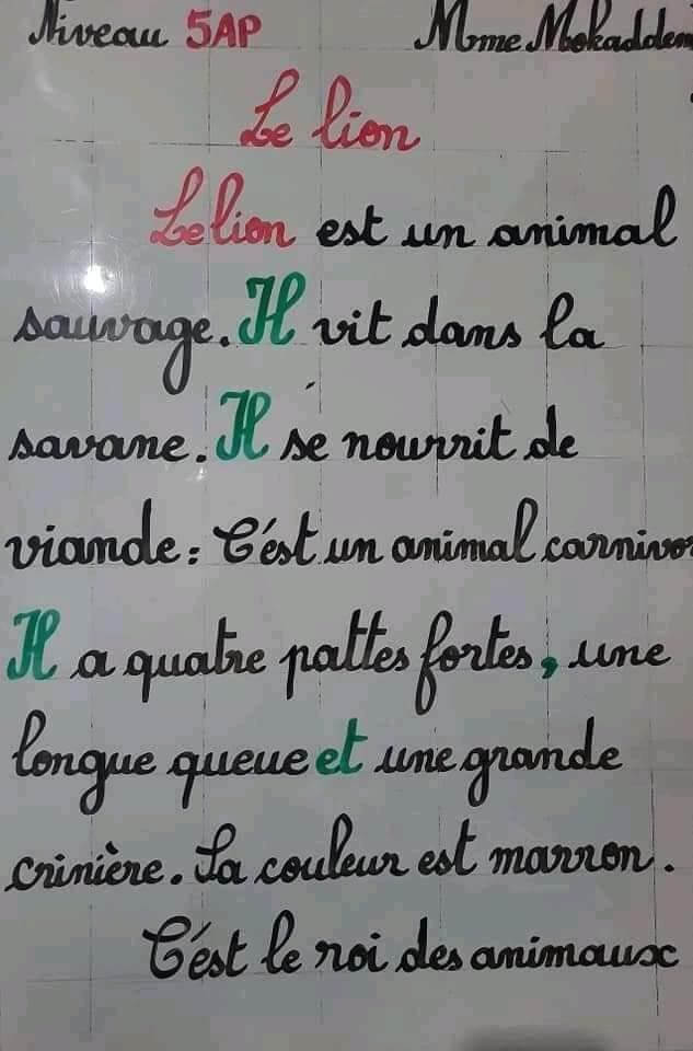 production_écrite décrire_un_animal وصف حيوان La gazelle, le cheval, le chien, l'éléphant, la girafe, le chameau, le l 5