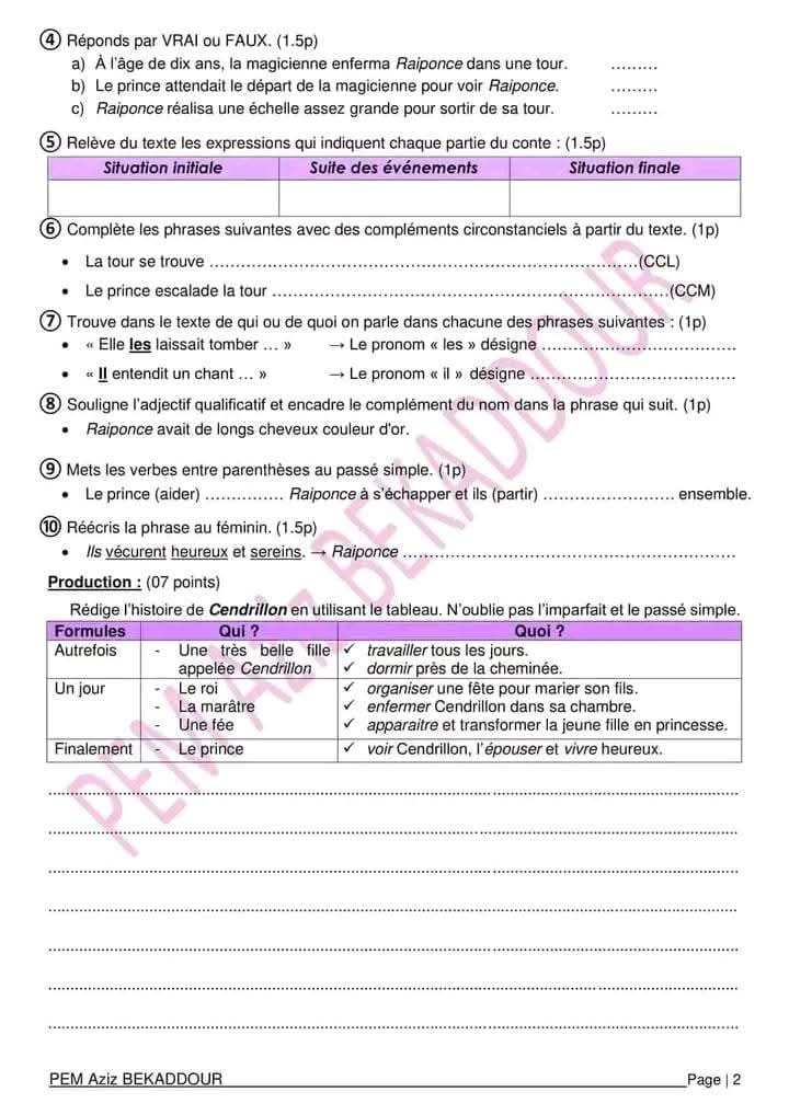 Compositions pour les classes de la 2 AM 10