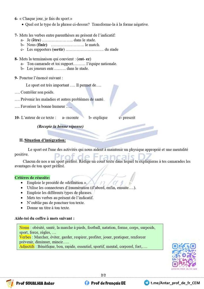 1 am sujet d'examen sur le sport avec le corrigé type 2
