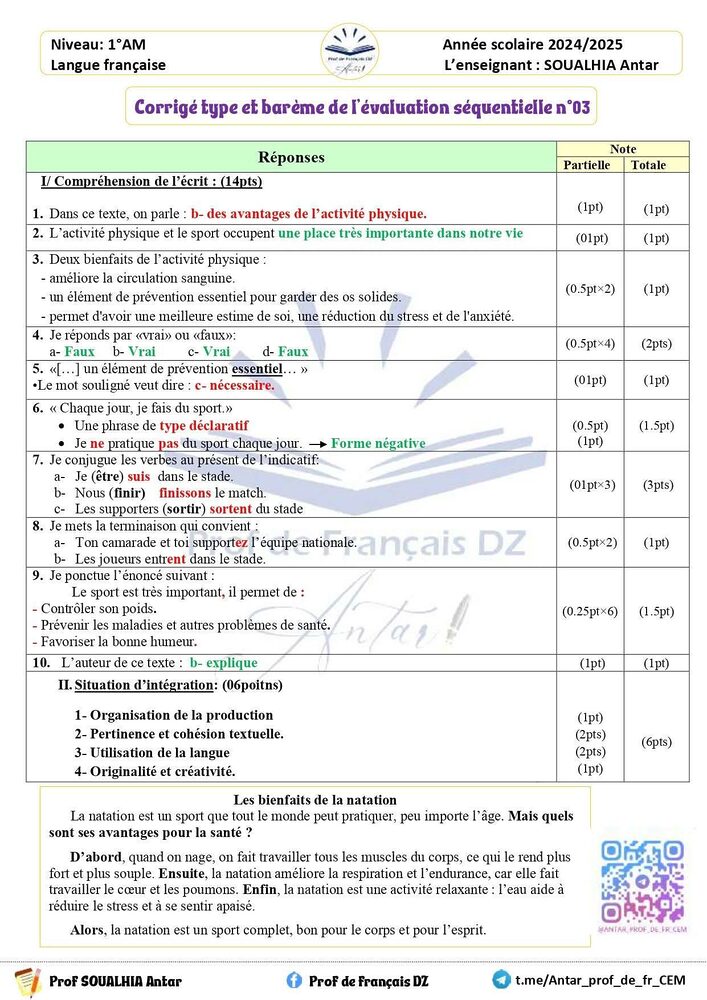 1 am sujet d'examen sur le sport avec le corrigé type 3