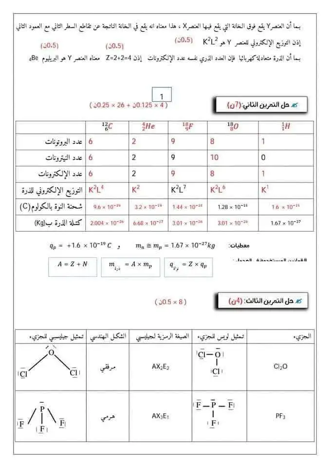 فروض مع الحل علوم فيزيائية اولى ثانوي جذع مشترك علوم 12