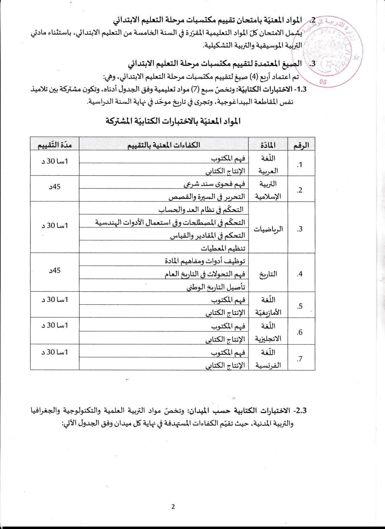 منشور وزارة التربية بخصوص تنظيم امتحان تقييم مكتسبات مرحلة التعليم الابتدائي 2025-2026 2