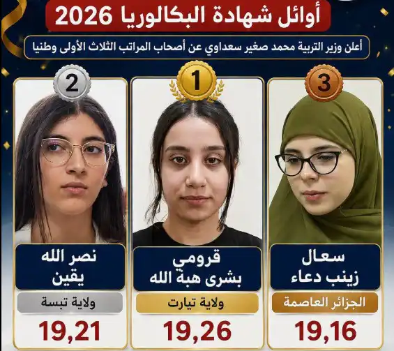 Baccalauréat 2026 : Guerroumi Bouchra Hibat Allah de Tiaret première à l’échelle nationale