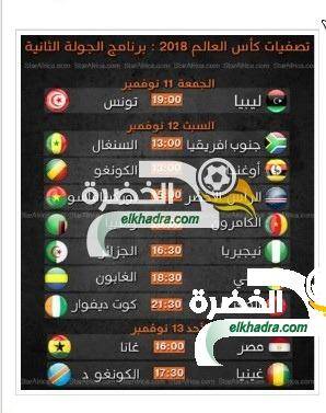 مواعيد مباريات الجولة الثانية من التصفيات الأفريقية المؤهلة الي كأس العالم 2018 في روسيا