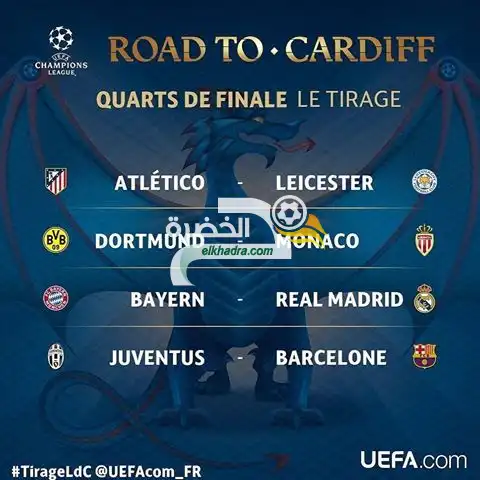 قرعة الدور ربع النهائي لدوري أبطال أوروبا تسفر عن مواجهات من العيار الثقيل