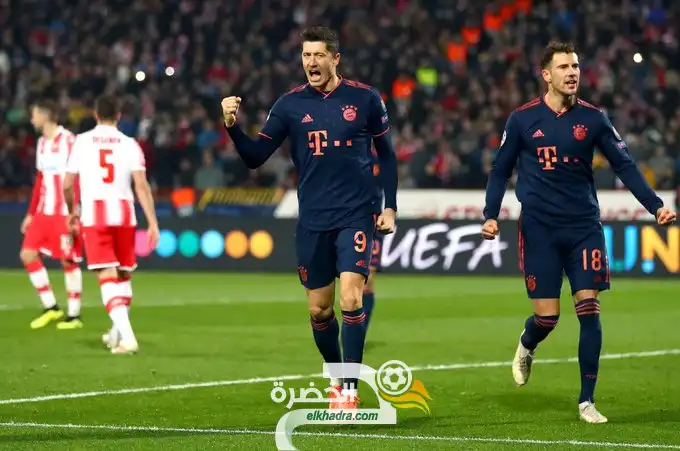 رباعية ليفاندوفسكي يقود بايرن ميونخ لسحق النجم الأحمر الصربي