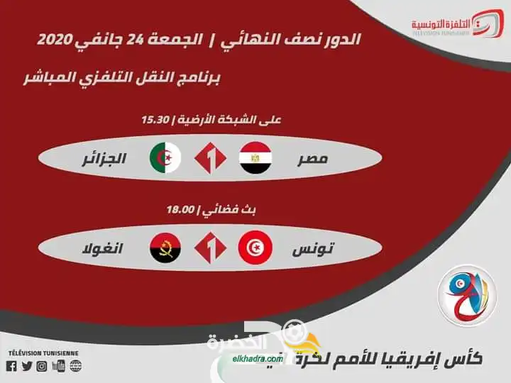 توقيت والقنوات الناقلة الجزائر – مصر في بطولة افريقيا لكرة اليد اليوم 24 جانفي 2020