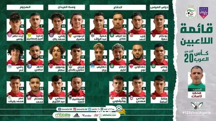 المنتخب الجزائري : قائمة اللاعبين لكأس العرب أقل من 20 سنة بمصر