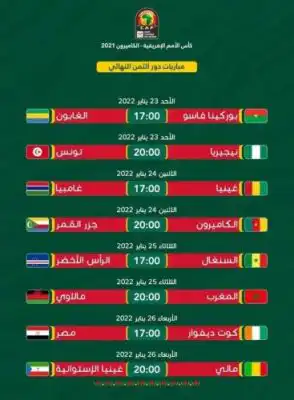 الجدول الكامل لمباريات ثمن نهائي كاس أمم إفريقيا 2021