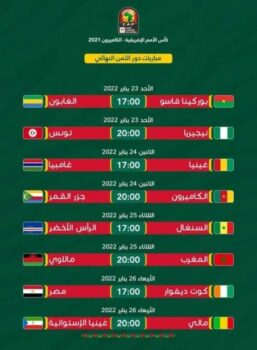 الجدول الكامل لمباريات ثمن نهائي كاس أمم إفريقيا 2021 12