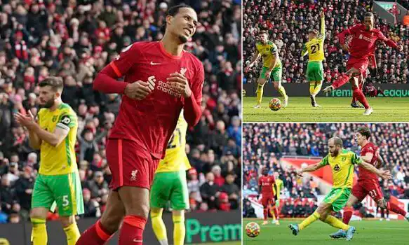 ليفربول يفوز أمام ضيفه نوريتش سيتي بثلاثية