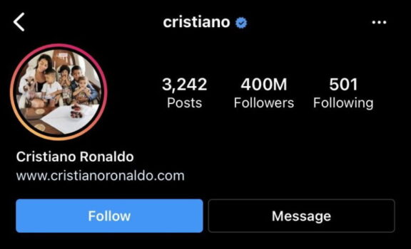 كريستيانو رونالدو يصل الى 400 مليون متابع عبر الانستقرام. 1