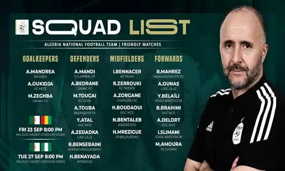 المنتخب الجزائري : استدعاء 24 لاعبا لمباراتي غينيا و نيجيريا