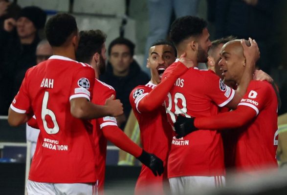 بنفيكا يفوز على مستضيفه كلوب بروج في ذهاب ثمن نهائي دوري أبطال أوروبا