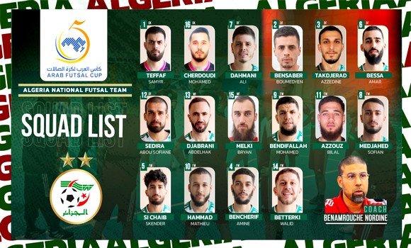 كأس العرب داخل القاعة 2023: الكشف عن قائمة المنتخب الوطني الجزائري 11