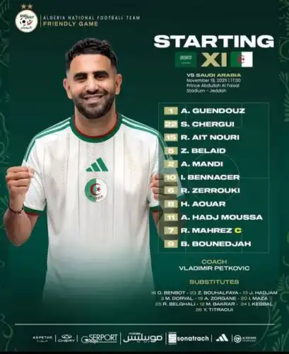 التشكيلة الأساسية للمنتخب الوطني في مواجهة السعودية