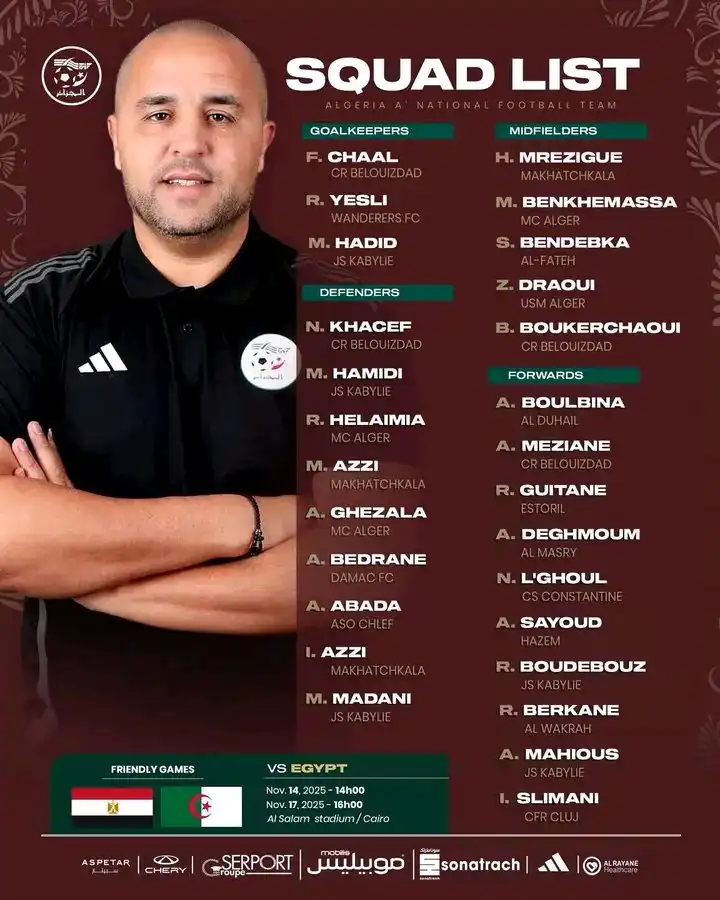 قائمة المنتخب الوطني الخاصة لمواجهة مصر وديا استعدادا لكأس العرب