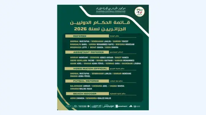 الفيفا تعتمد قائمة الحكام الدوليين الجزائريين لسنة 2026