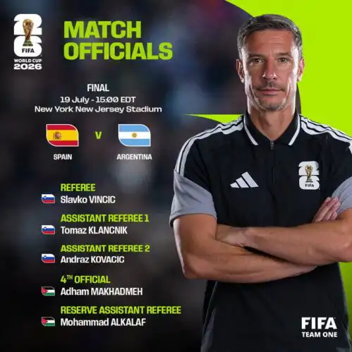 رسميًا.. السلوفيني سلافكو فينتشيتش حكمًا لنهائي كأس العالم 2026 والأردني أدهم مخادمة حكمًا رابعًا