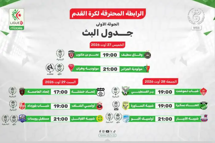 القنوات الناقلة للجولة الأولى من البطولة الجزائرية Ligue 1 2026-2027